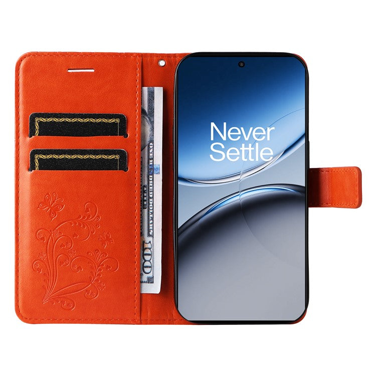 KT Imprinting Flower Series-2 For OnePlus Nord 4 Case Floral Butterfly Leather Wallet Phone Cover - Orange