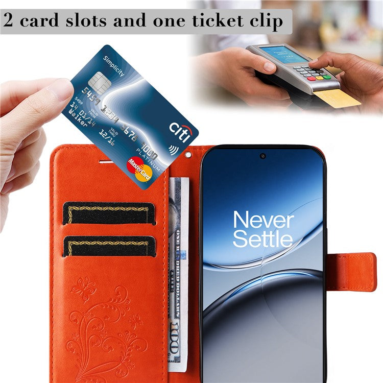 KT Imprinting Flower Series-2 For OnePlus Nord 4 Case Floral Butterfly Leather Wallet Phone Cover - Orange