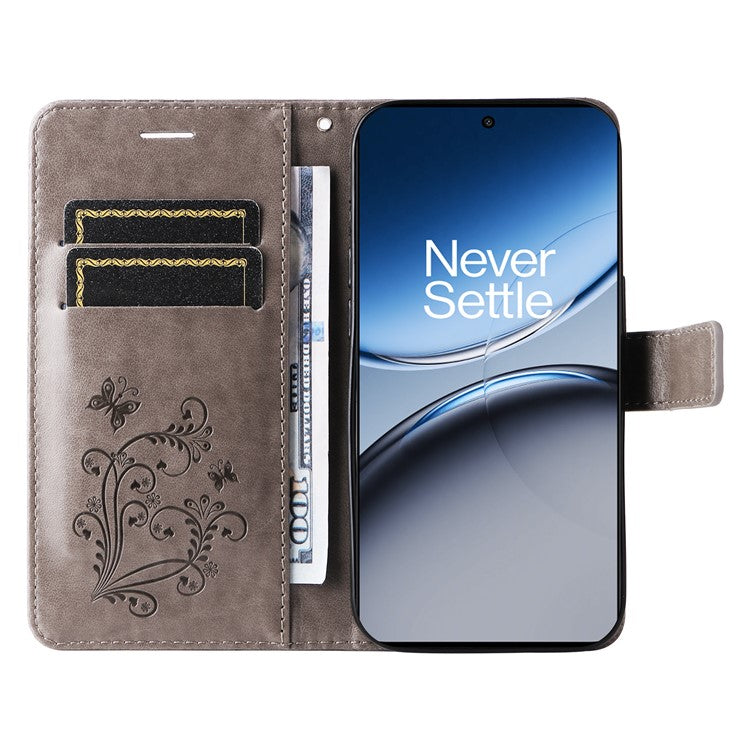 KT Imprinting Flower Series-2 For OnePlus Nord 4 Case Floral Butterfly Leather Wallet Phone Cover - Grey