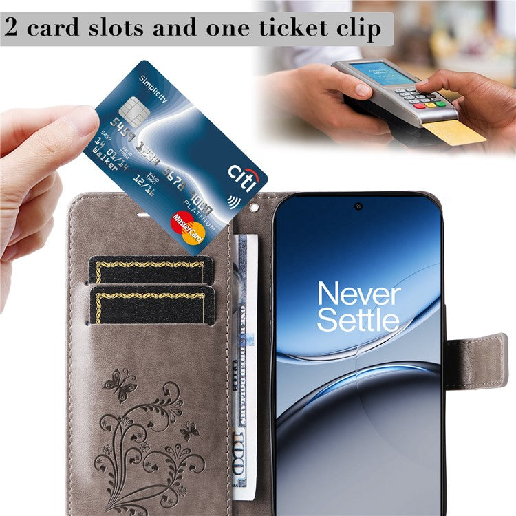 KT Imprinting Flower Series-2 For OnePlus Nord 4 Case Floral Butterfly Leather Wallet Phone Cover - Grey