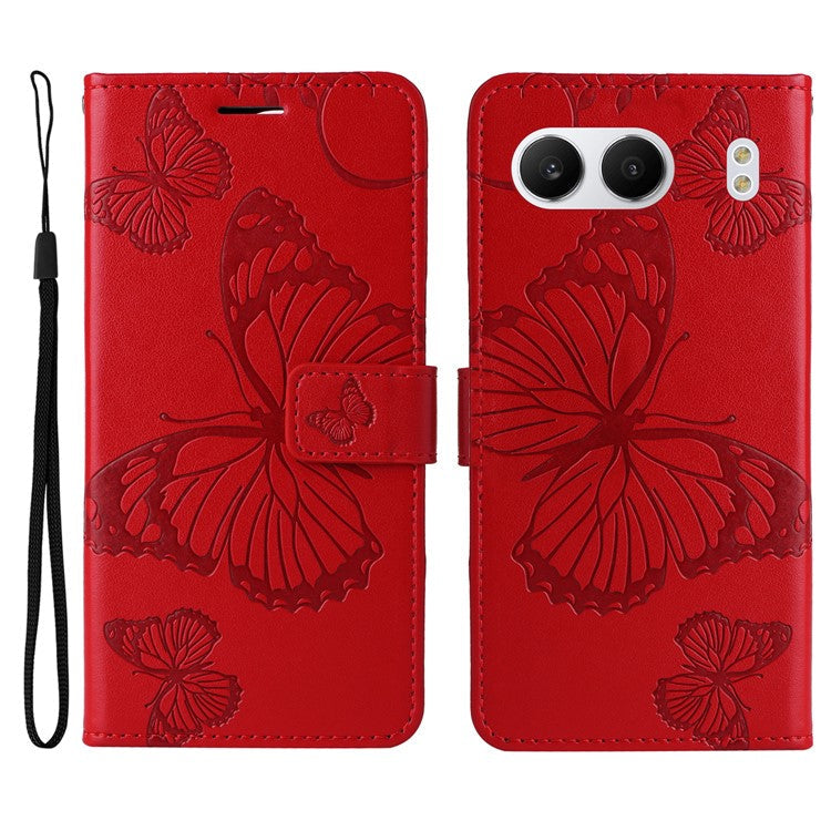 KT Imprinting Flower Series-2 For OnePlus Nord 4 Case Floral Butterfly Leather Wallet Phone Cover - Red
