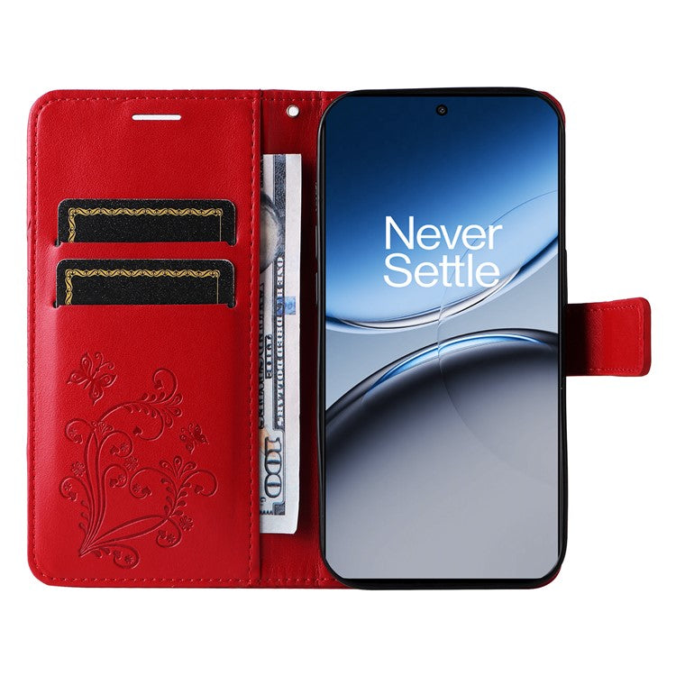 KT Imprinting Flower Series-2 For OnePlus Nord 4 Case Floral Butterfly Leather Wallet Phone Cover - Red