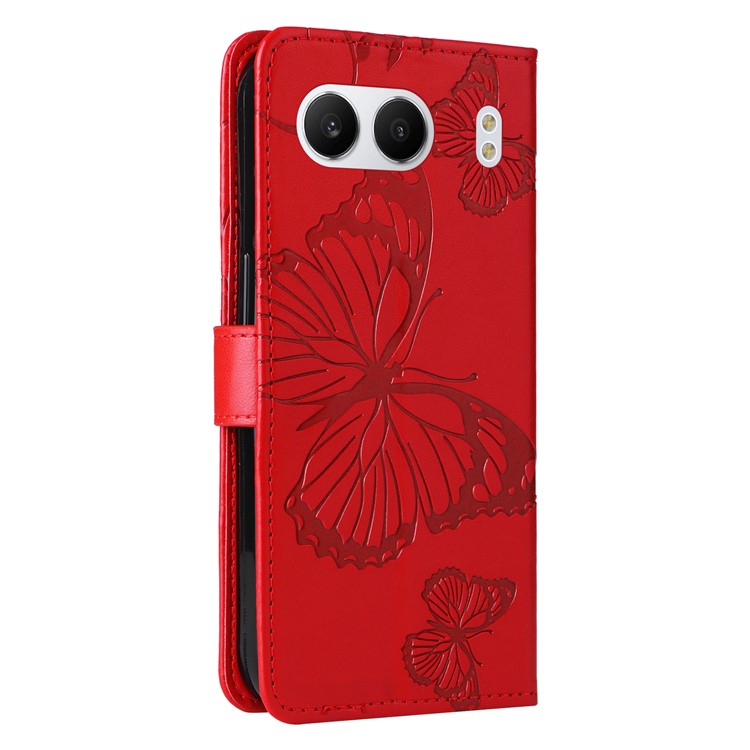 KT Imprinting Flower Series-2 For OnePlus Nord 4 Case Floral Butterfly Leather Wallet Phone Cover - Red
