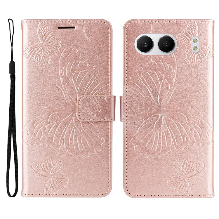 KT Imprinting Flower Series-2 For OnePlus Nord 4 Case Floral Butterfly Leather Wallet Phone Cover - Rose Gold