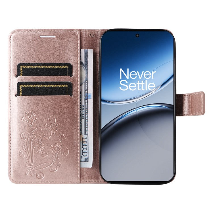 KT Imprinting Flower Series-2 For OnePlus Nord 4 Case Floral Butterfly Leather Wallet Phone Cover - Rose Gold