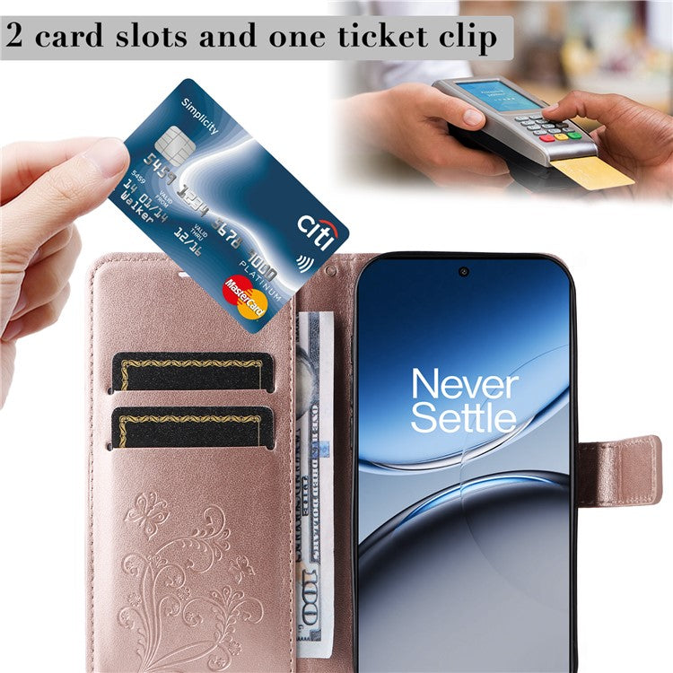 KT Imprinting Flower Series-2 For OnePlus Nord 4 Case Floral Butterfly Leather Wallet Phone Cover - Rose Gold