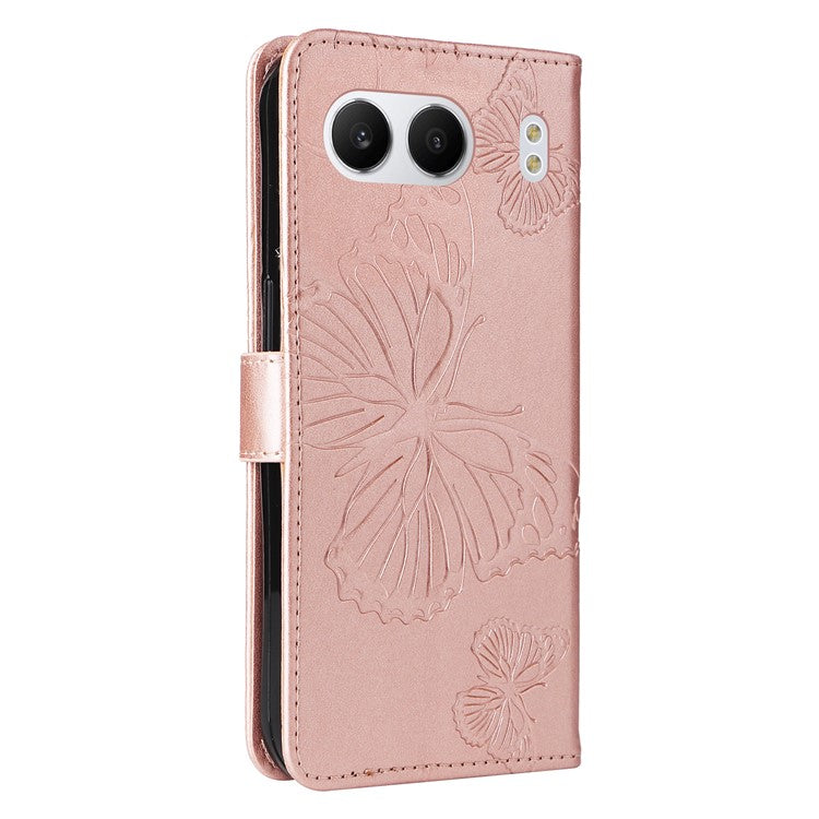 KT Imprinting Flower Series-2 For OnePlus Nord 4 Case Floral Butterfly Leather Wallet Phone Cover - Rose Gold