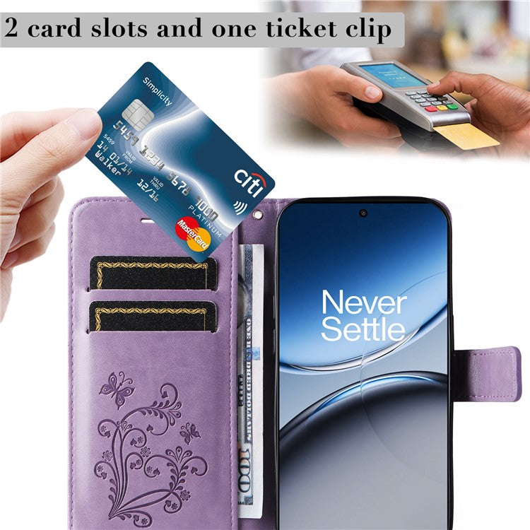 KT Imprinting Flower Series-2 For OnePlus Nord 4 Case Floral Butterfly Leather Wallet Phone Cover - Light Purple