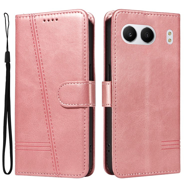 For OnePlus Nord 4 Case Flip Wallet T-Shape Lines Leather Phone Cover - Rose Gold