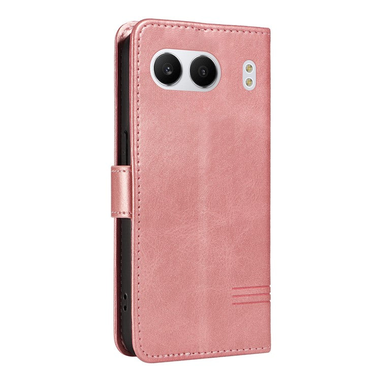 For OnePlus Nord 4 Case Flip Wallet T-Shape Lines Leather Phone Cover - Rose Gold