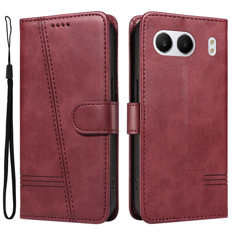For OnePlus Nord 4 Case Flip Wallet T-Shape Lines Leather Phone Cover - Wine Red