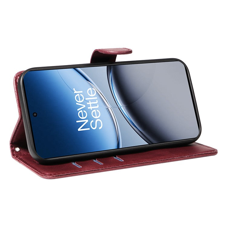 For OnePlus Nord 4 Case Flip Wallet T-Shape Lines Leather Phone Cover - Wine Red