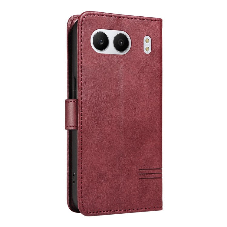 For OnePlus Nord 4 Case Flip Wallet T-Shape Lines Leather Phone Cover - Wine Red