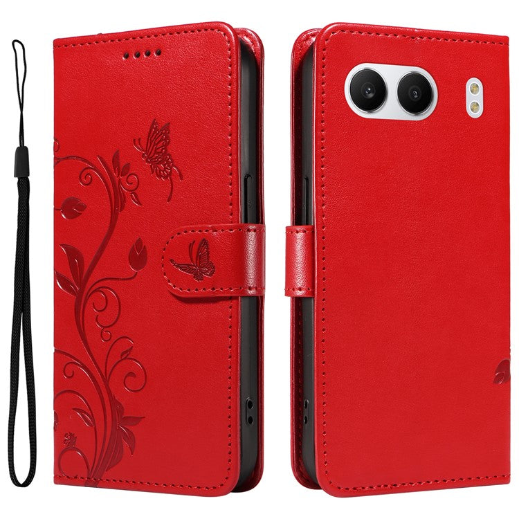 For OnePlus Nord 4 Case Flower Pattern PU Leather Wallet Phone Cover - Red