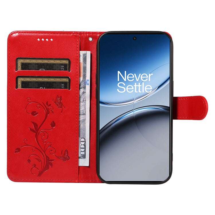 For OnePlus Nord 4 Case Flower Pattern PU Leather Wallet Phone Cover - Red