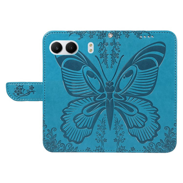 For OnePlus Nord 4 Case Butterfly Pattern Leather Wallet Flip Phone Cover - Blue