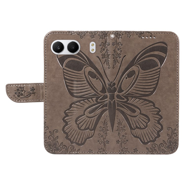 For OnePlus Nord 4 Case Butterfly Pattern Leather Wallet Flip Phone Cover - Grey