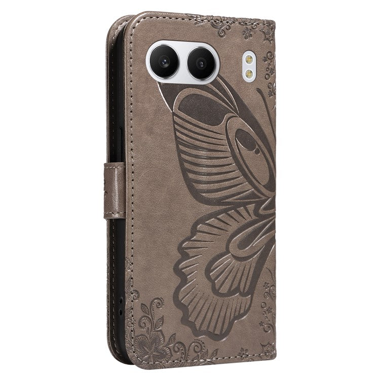 For OnePlus Nord 4 Case Butterfly Pattern Leather Wallet Flip Phone Cover - Grey