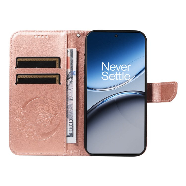 For OnePlus Nord 4 Case Butterfly Pattern Leather Wallet Flip Phone Cover - Rose Gold