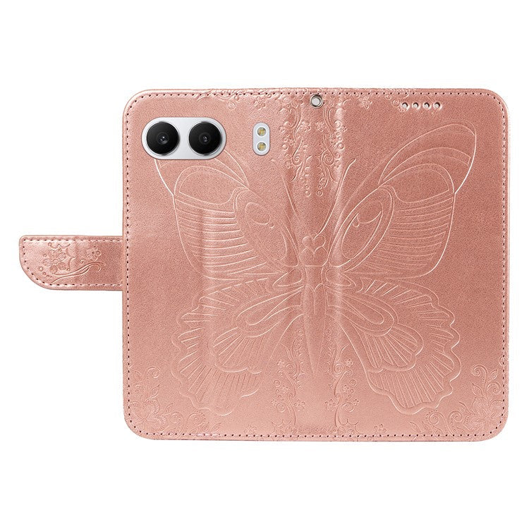 For OnePlus Nord 4 Case Butterfly Pattern Leather Wallet Flip Phone Cover - Rose Gold