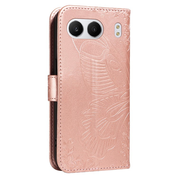 For OnePlus Nord 4 Case Butterfly Pattern Leather Wallet Flip Phone Cover - Rose Gold