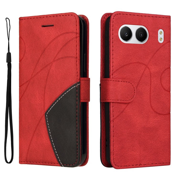 KT Leather Series-1 For OnePlus Nord 4 Leather Case Color Splicing Phone Cover Wallet Stand - Red