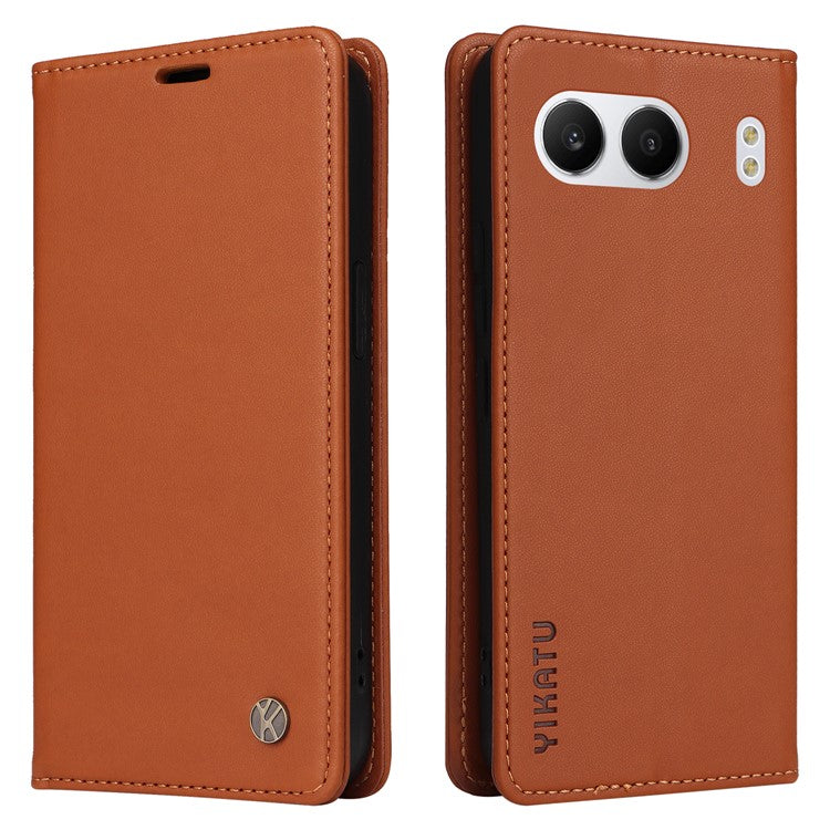 YIKATU YK-001 For OnePlus Nord 4 Case Stand Leather Phone Cover Strong Magnetic Closure - Brown