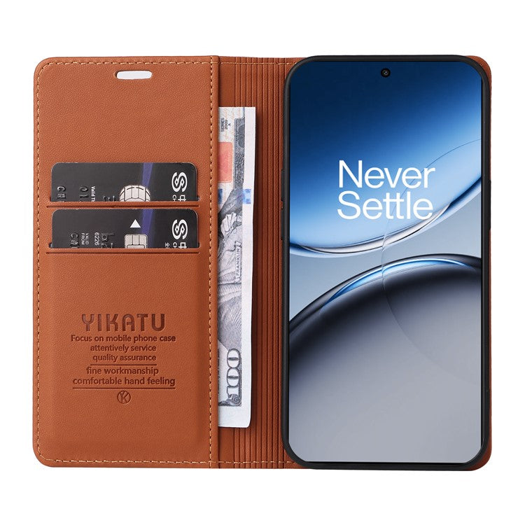 YIKATU YK-001 For OnePlus Nord 4 Case Stand Leather Phone Cover Strong Magnetic Closure - Brown