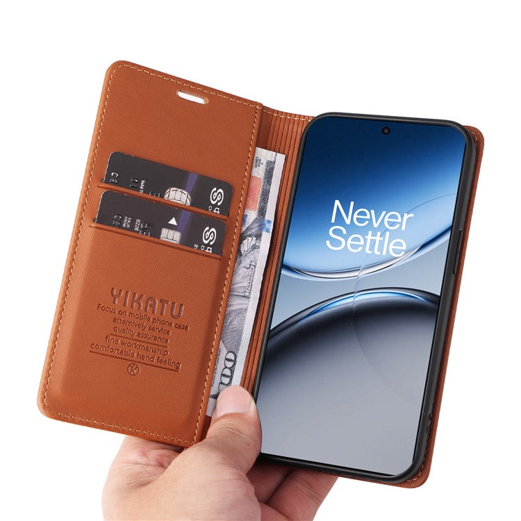 YIKATU YK-001 For OnePlus Nord 4 Case Stand Leather Phone Cover Strong Magnetic Closure - Brown