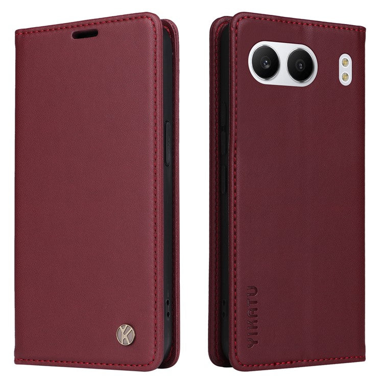 YIKATU YK-001 For OnePlus Nord 4 Case Stand Leather Phone Cover Strong Magnetic Closure - Wine Red