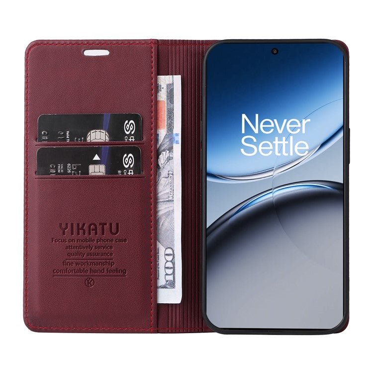 YIKATU YK-001 For OnePlus Nord 4 Case Stand Leather Phone Cover Strong Magnetic Closure - Wine Red