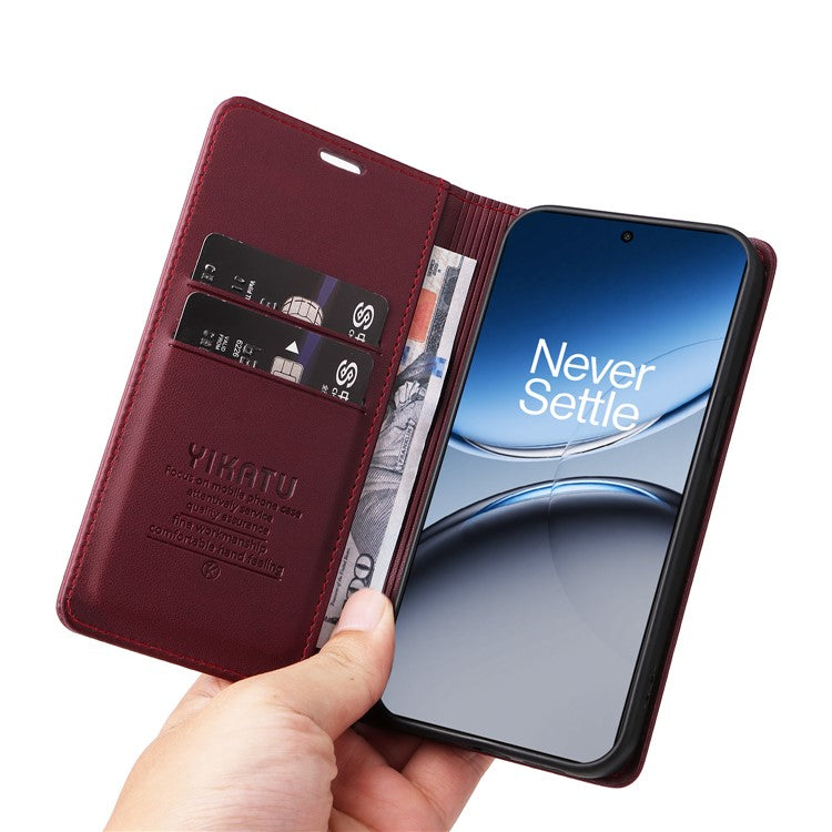 YIKATU YK-001 For OnePlus Nord 4 Case Stand Leather Phone Cover Strong Magnetic Closure - Wine Red