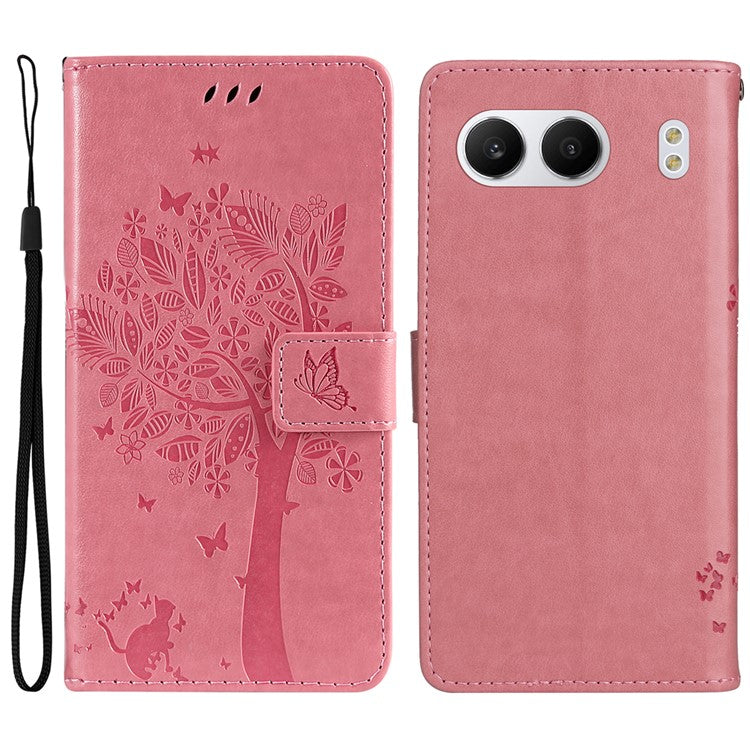 KT Imprinting Flower Series-3 For OnePlus Nord 4 Case Cat Tree Pattern Flip Leather Phone Cover - Pink