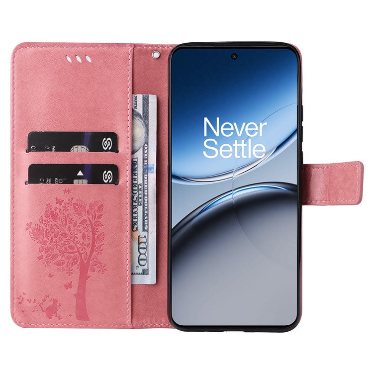 KT Imprinting Flower Series-3 For OnePlus Nord 4 Case Cat Tree Pattern Flip Leather Phone Cover - Pink
