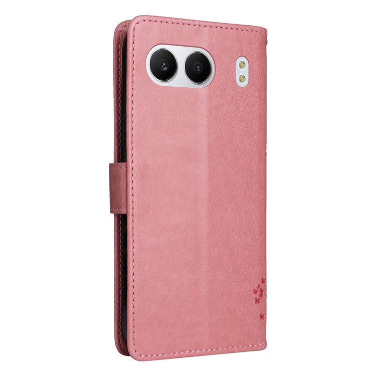 KT Imprinting Flower Series-3 For OnePlus Nord 4 Case Cat Tree Pattern Flip Leather Phone Cover - Pink