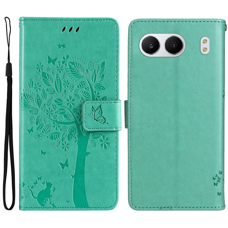KT Imprinting Flower Series-3 For OnePlus Nord 4 Case Cat Tree Pattern Flip Leather Phone Cover - Green