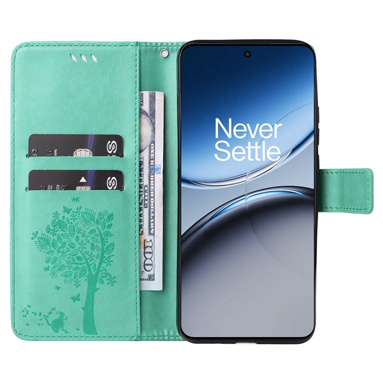 KT Imprinting Flower Series-3 For OnePlus Nord 4 Case Cat Tree Pattern Flip Leather Phone Cover - Green