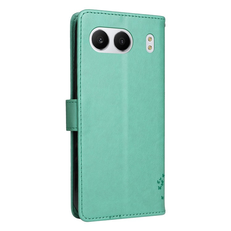 KT Imprinting Flower Series-3 For OnePlus Nord 4 Case Cat Tree Pattern Flip Leather Phone Cover - Green