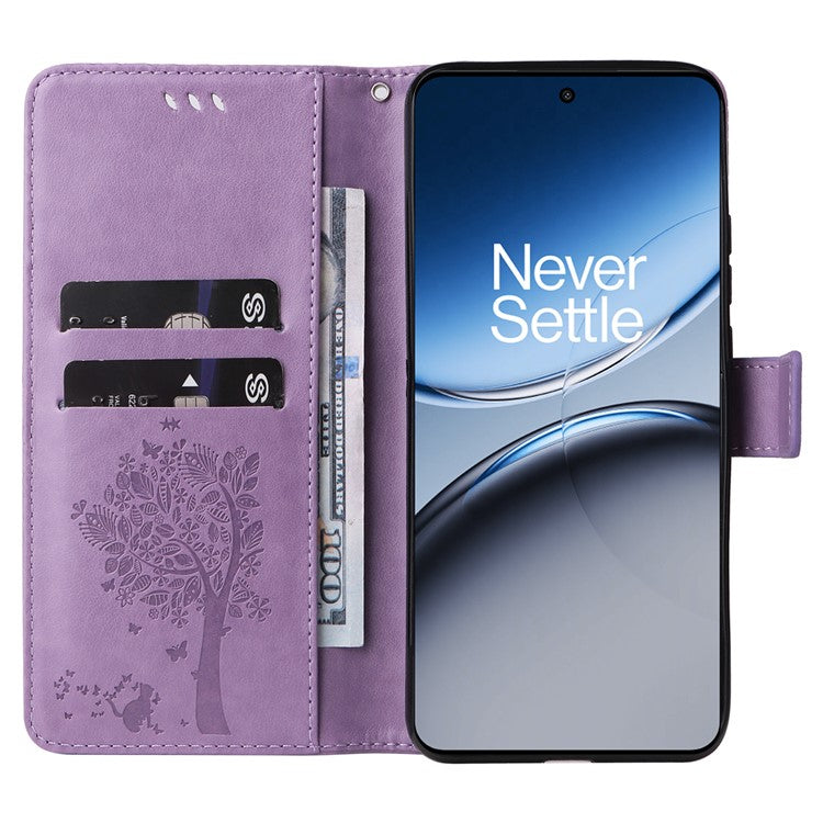 KT Imprinting Flower Series-3 For OnePlus Nord 4 Case Cat Tree Pattern Flip Leather Phone Cover - Light Purple