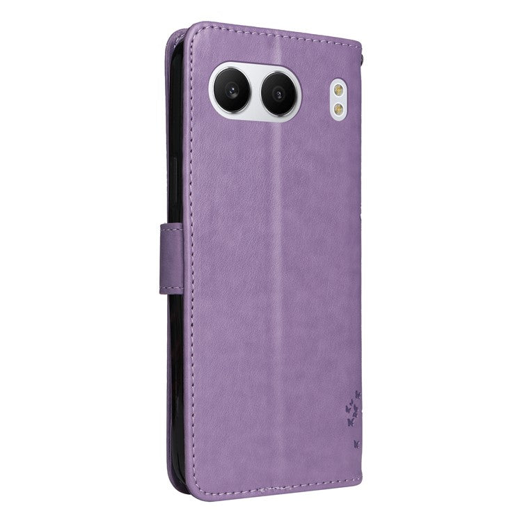 KT Imprinting Flower Series-3 For OnePlus Nord 4 Case Cat Tree Pattern Flip Leather Phone Cover - Light Purple
