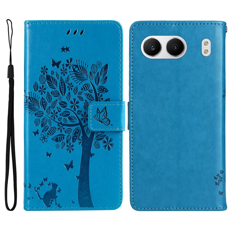 KT Imprinting Flower Series-3 For OnePlus Nord 4 Case Cat Tree Pattern Flip Leather Phone Cover - Blue