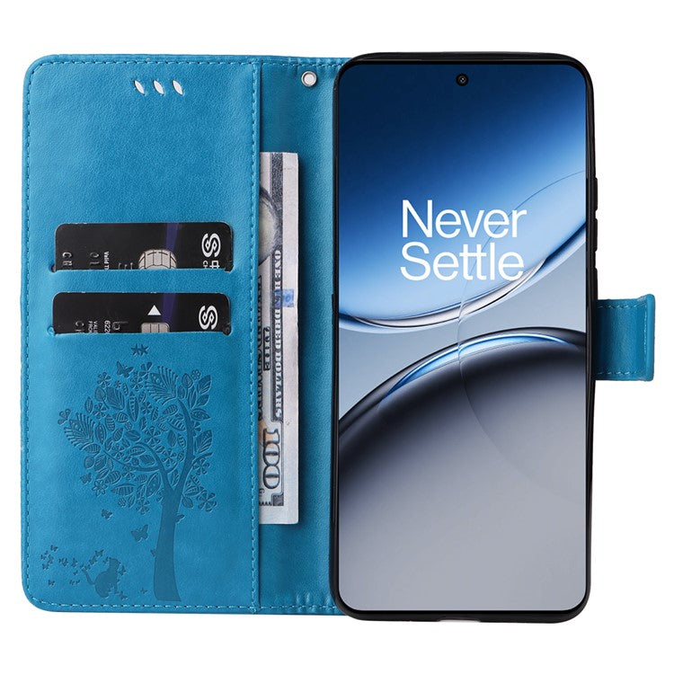 KT Imprinting Flower Series-3 For OnePlus Nord 4 Case Cat Tree Pattern Flip Leather Phone Cover - Blue
