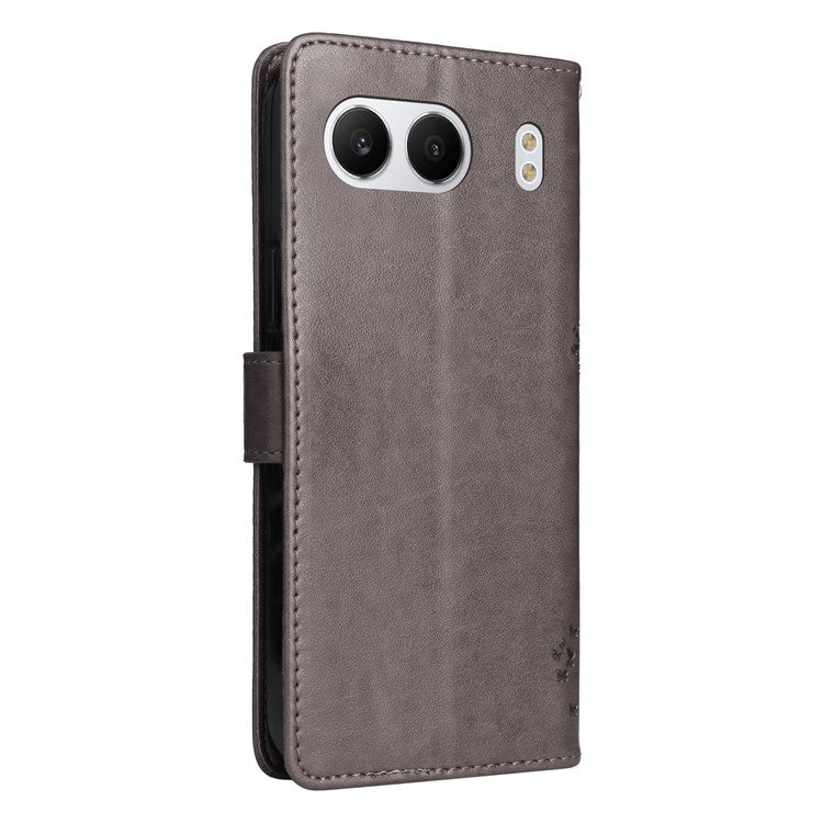 KT Imprinting Flower Series-3 For OnePlus Nord 4 Case Cat Tree Pattern Flip Leather Phone Cover - Grey