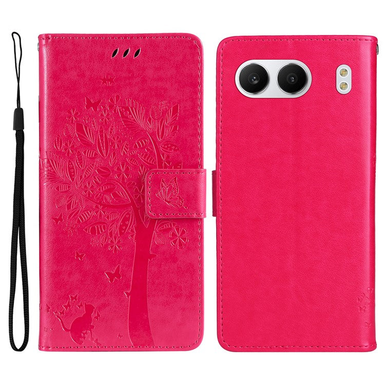 KT Imprinting Flower Series-3 For OnePlus Nord 4 Case Cat Tree Pattern Flip Leather Phone Cover - Rose