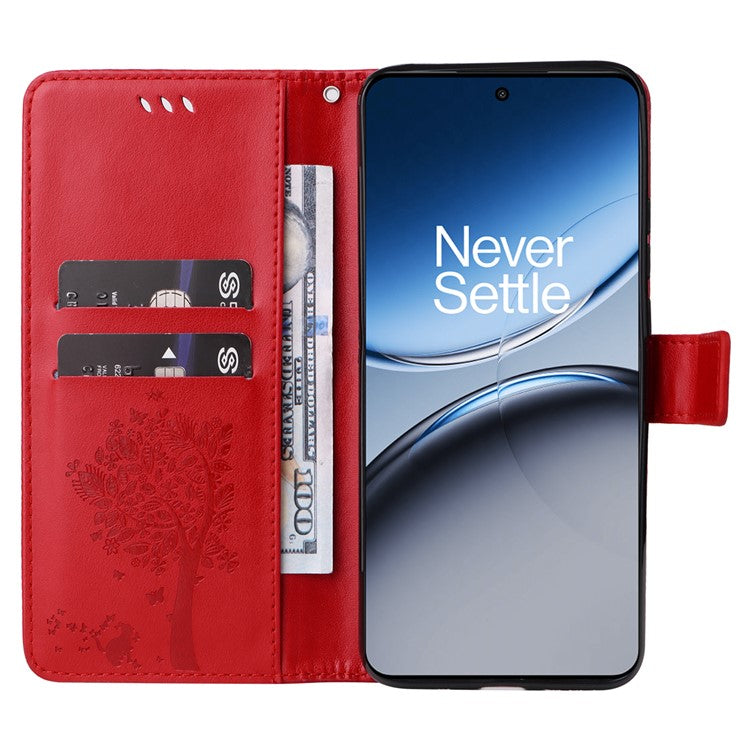 KT Imprinting Flower Series-3 For OnePlus Nord 4 Case Cat Tree Pattern Flip Leather Phone Cover - Red