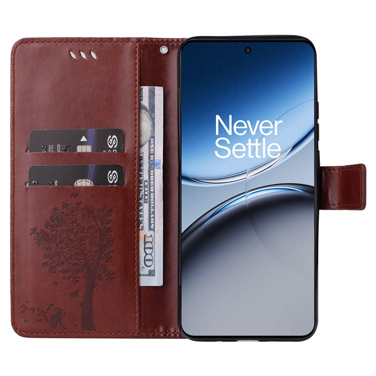 KT Imprinting Flower Series-3 For OnePlus Nord 4 Case Cat Tree Pattern Flip Leather Phone Cover - Coffee
