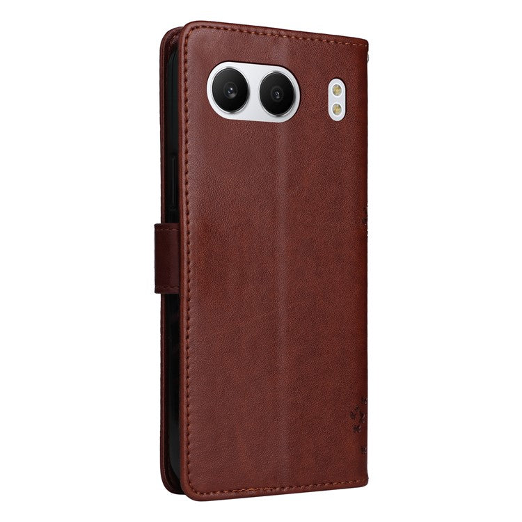 KT Imprinting Flower Series-3 For OnePlus Nord 4 Case Cat Tree Pattern Flip Leather Phone Cover - Coffee
