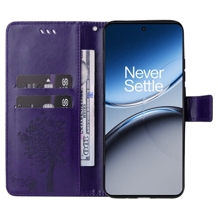 KT Imprinting Flower Series-3 For OnePlus Nord 4 Case Cat Tree Pattern Flip Leather Phone Cover - Dark Purple