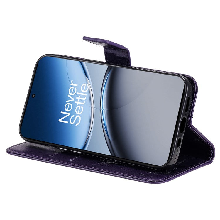 KT Imprinting Flower Series-3 For OnePlus Nord 4 Case Cat Tree Pattern Flip Leather Phone Cover - Dark Purple