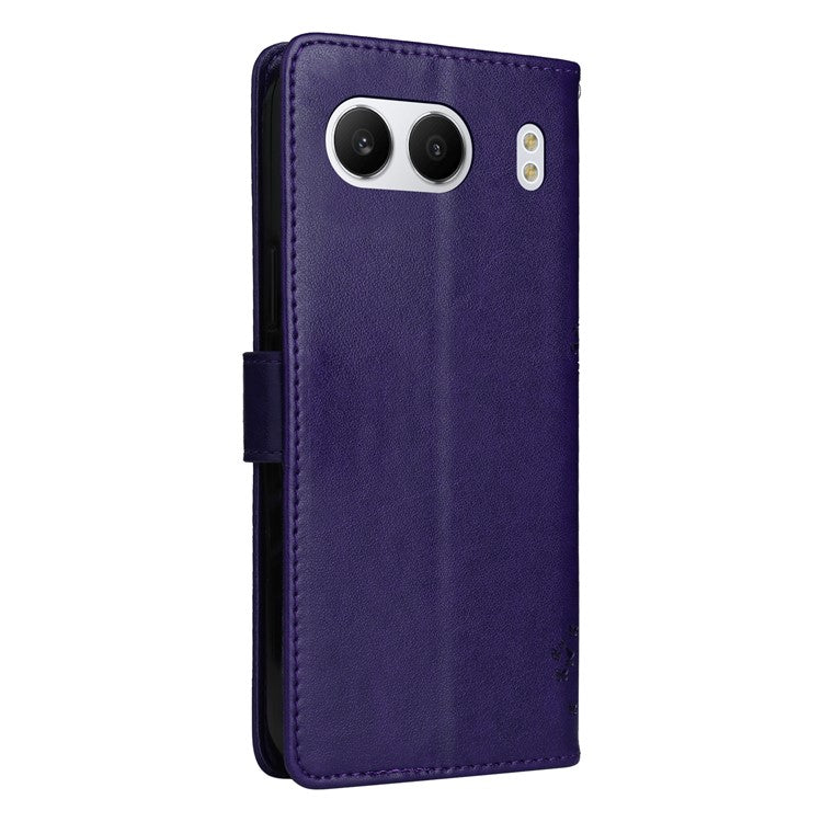 KT Imprinting Flower Series-3 For OnePlus Nord 4 Case Cat Tree Pattern Flip Leather Phone Cover - Dark Purple